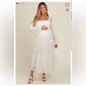 Cream Mesh Tiered Longsleeved Maternity Dress